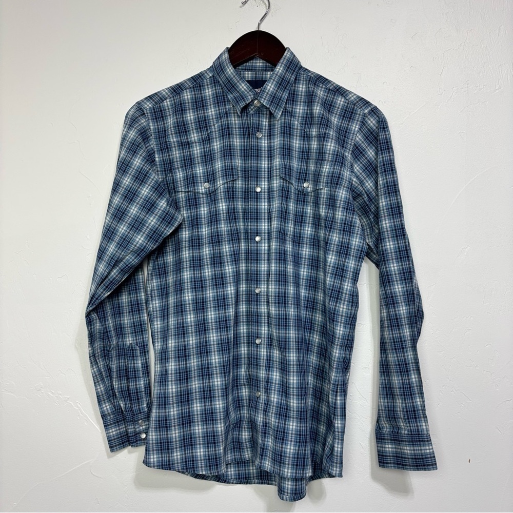Wrangler Blue Plaid Women's Snap Front Western Shirt Long Sleeve XL Pearl